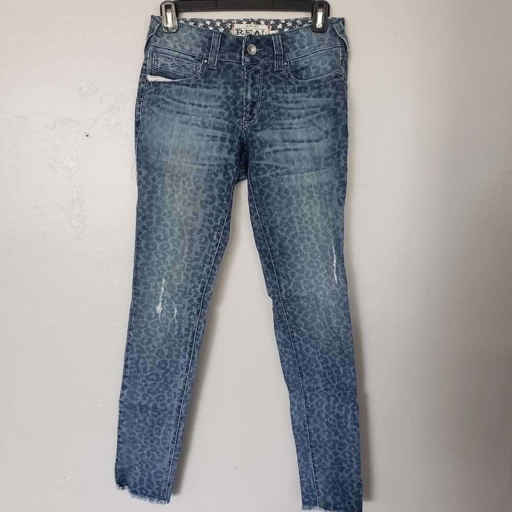 Ariat Denim Women's 26S 26 Short Leopard Print Jeans Fringe Hem Western Boho